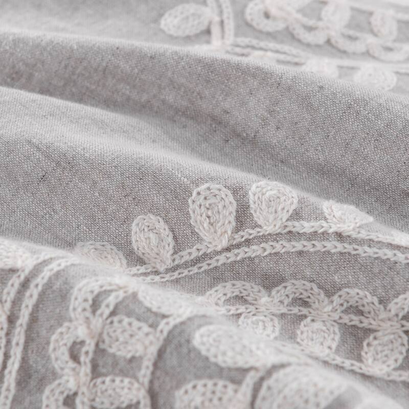 WHOLINENS Linen Blend Duvet Cover Set- Crewel Embroidery