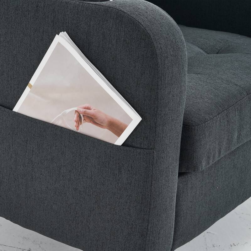 HCHAIRH Upholstered Tufted Accent Chair Single Sofa Storage Ottoman Set with Cup Holders