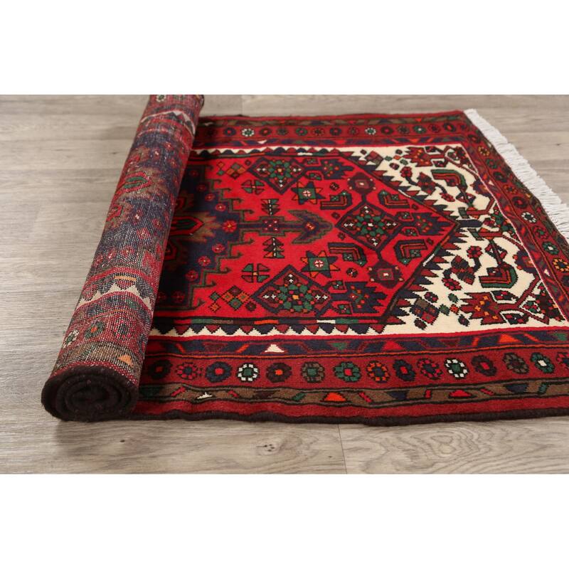 Tribal Geometric Hamedan Persian Wool Area Rug Hand-knotted Carpet - 3'2" x 5'3"