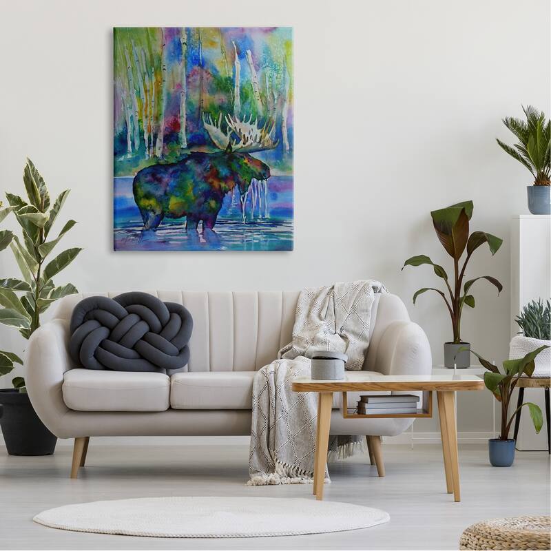 Stupell Vibrant Moose Birch Trees Swimming Splashing Lake Canvas Wall Art