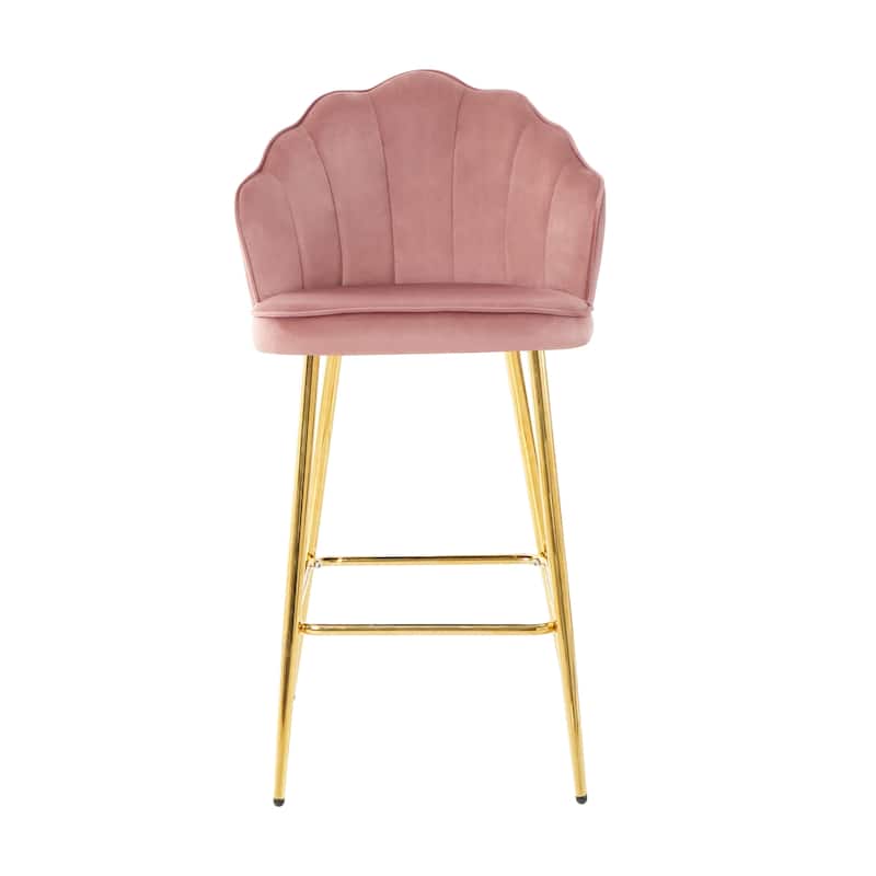 Shell Shape Velvet Bar Chair,Gold-Plated Metal Chair Legs, Suitable For Coffee Shop, Bar, Restaurant (Set Of 2)
