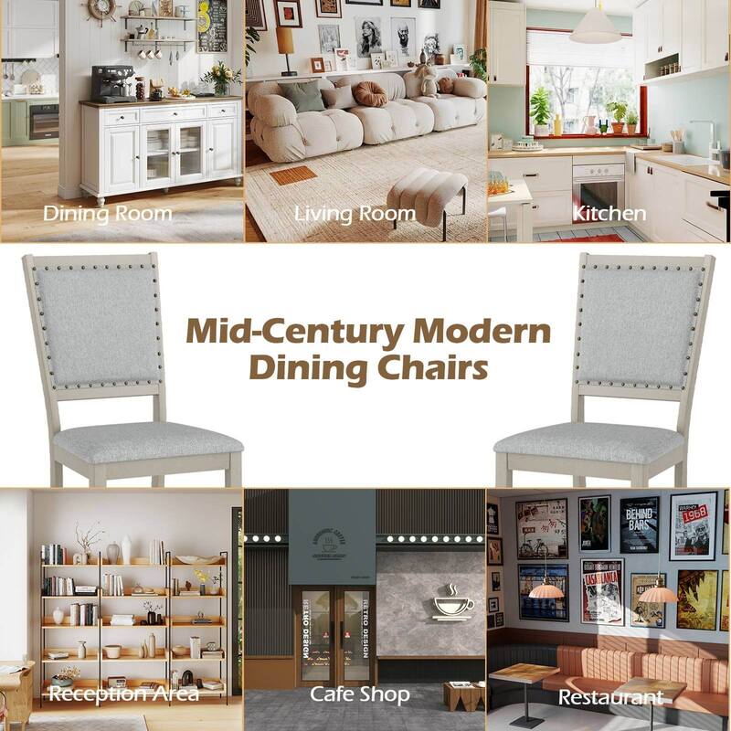 Costway 2/4 PCS Farmhouse Dining Chair Fabric Upholstered Kitchen