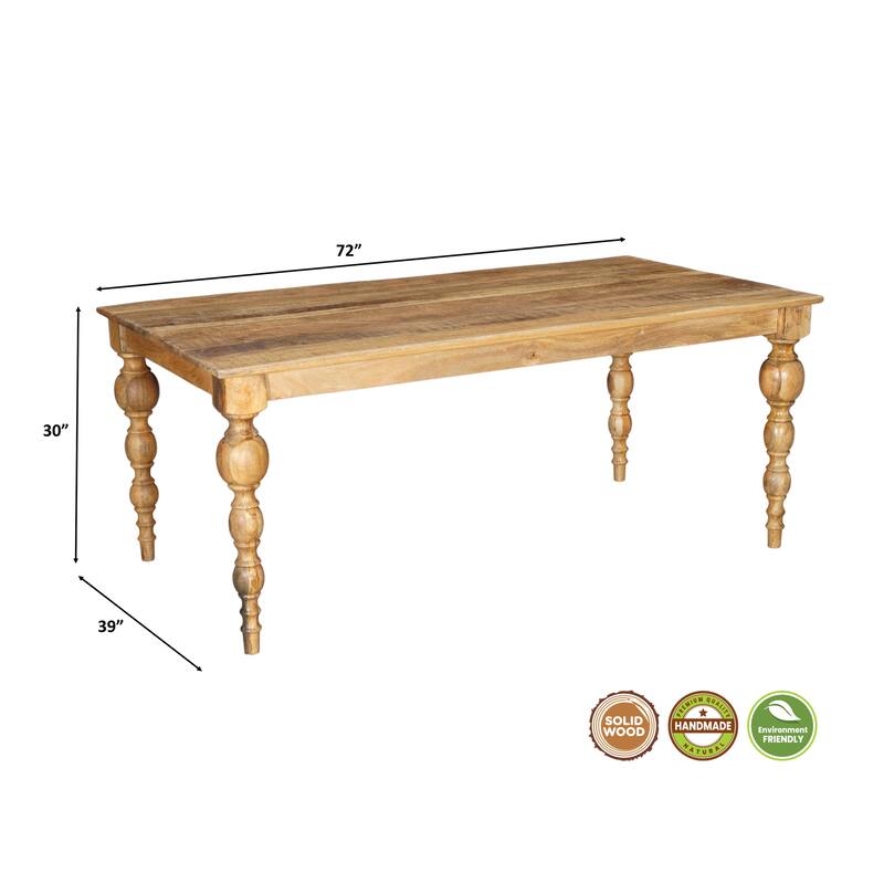 Ava 72" Carved Solid Wood Dining Table - 72" W