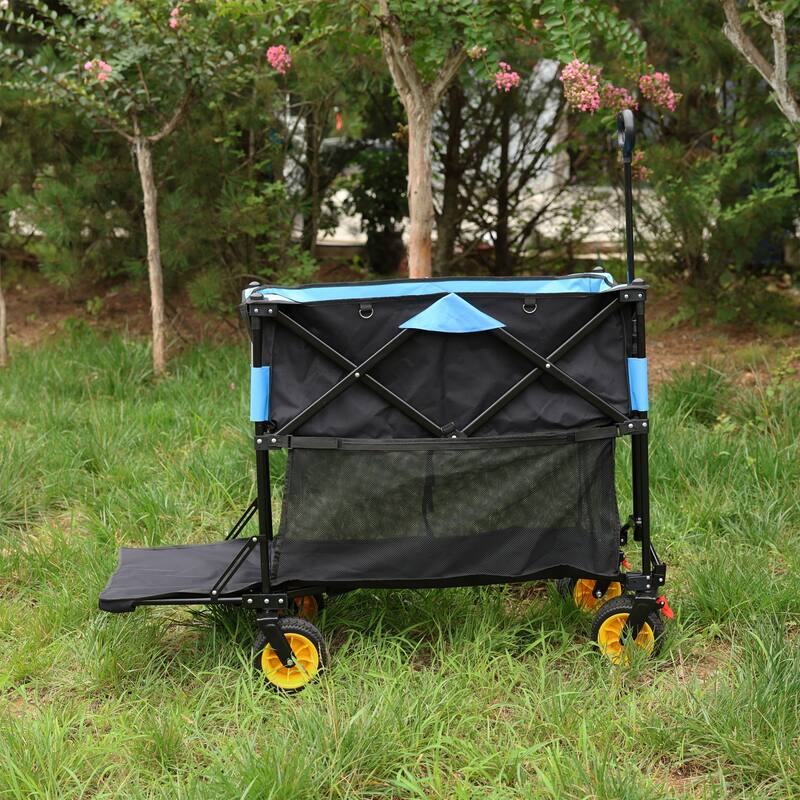 Big large capacity Folding cart Extra Long Extender Wagon Cart Folding Wagon Garden Shopping Beach Cart (black +orange)
