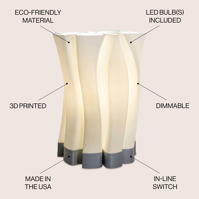 Flame 13.5" Modern Bohemian Plant-Based PLA 3D Printed Dimmable LED Table Lamp, by JONATHAN Y