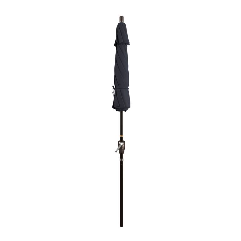 California Umbrella 7.5' Round Crank Lift Push Button Tilt Bronze Aluminum Patio Umbrella with Sunbrella Cilantro Fabric