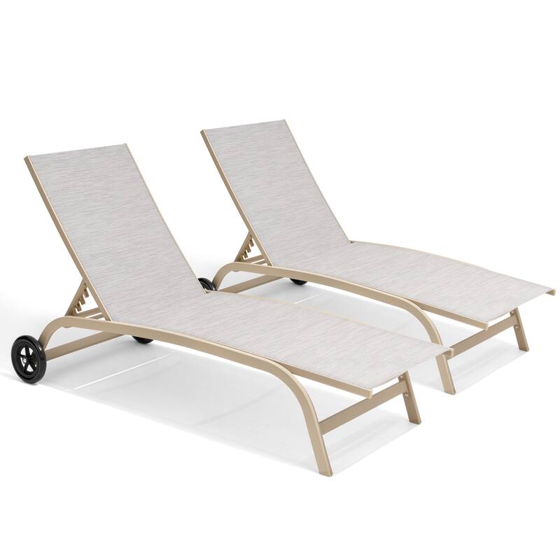 VredHom Outdoor Adjustable Chaise Lounge Chairs with Wheels - 43.2 in D * 12 in H * 21.9 in W - White&Grey&Blue