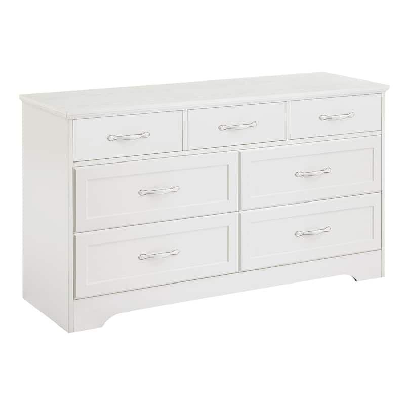 Modern Drawer Dresser Clothes Organizer with 7 Drawers Metal Handle Anti-Tip Device, for Living Room Bedroom Hallway, White
