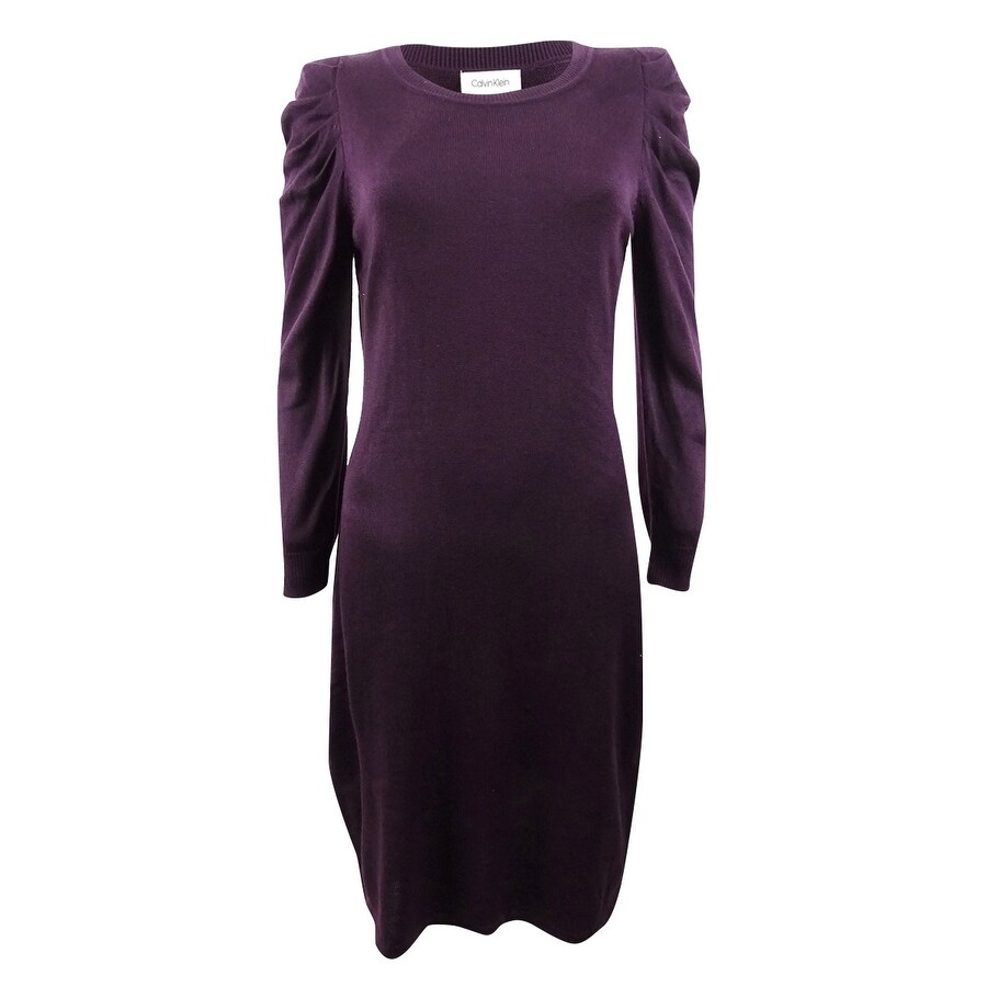 calvin klein purple sweater dress Calvin Klein Plum Purple Sheath Sweater Dress Flare Bell Tiered Sleeve  Medium