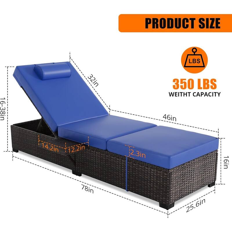 Patio Lounge Chairs with Foldable Tabletop and Adjustable Backrest Set of 2