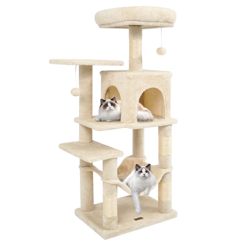 Costway 44” Tall Multi-level Cat Tree with Cushion Top Perch, - See Details - Beige