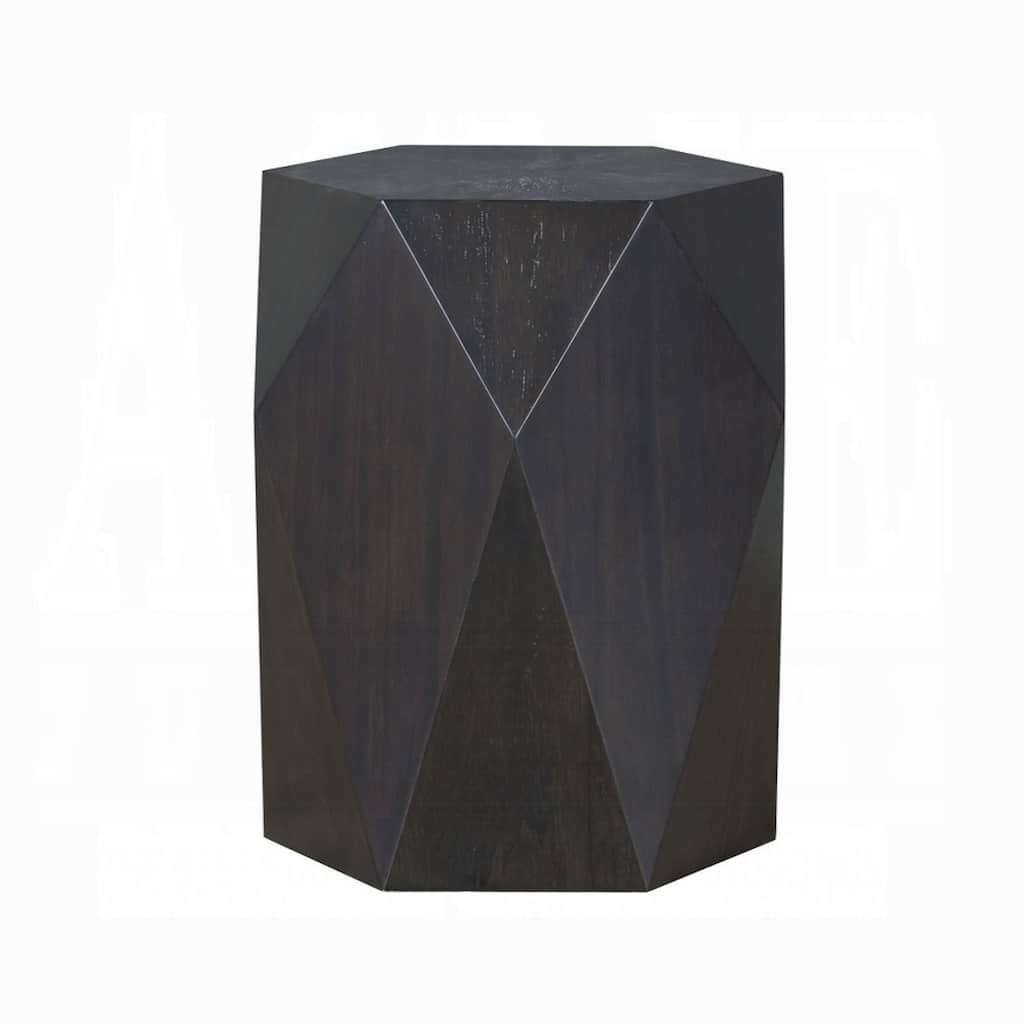 Hano Side End Table, Black Rubberwood, 22 Inch Modern Geometric Body