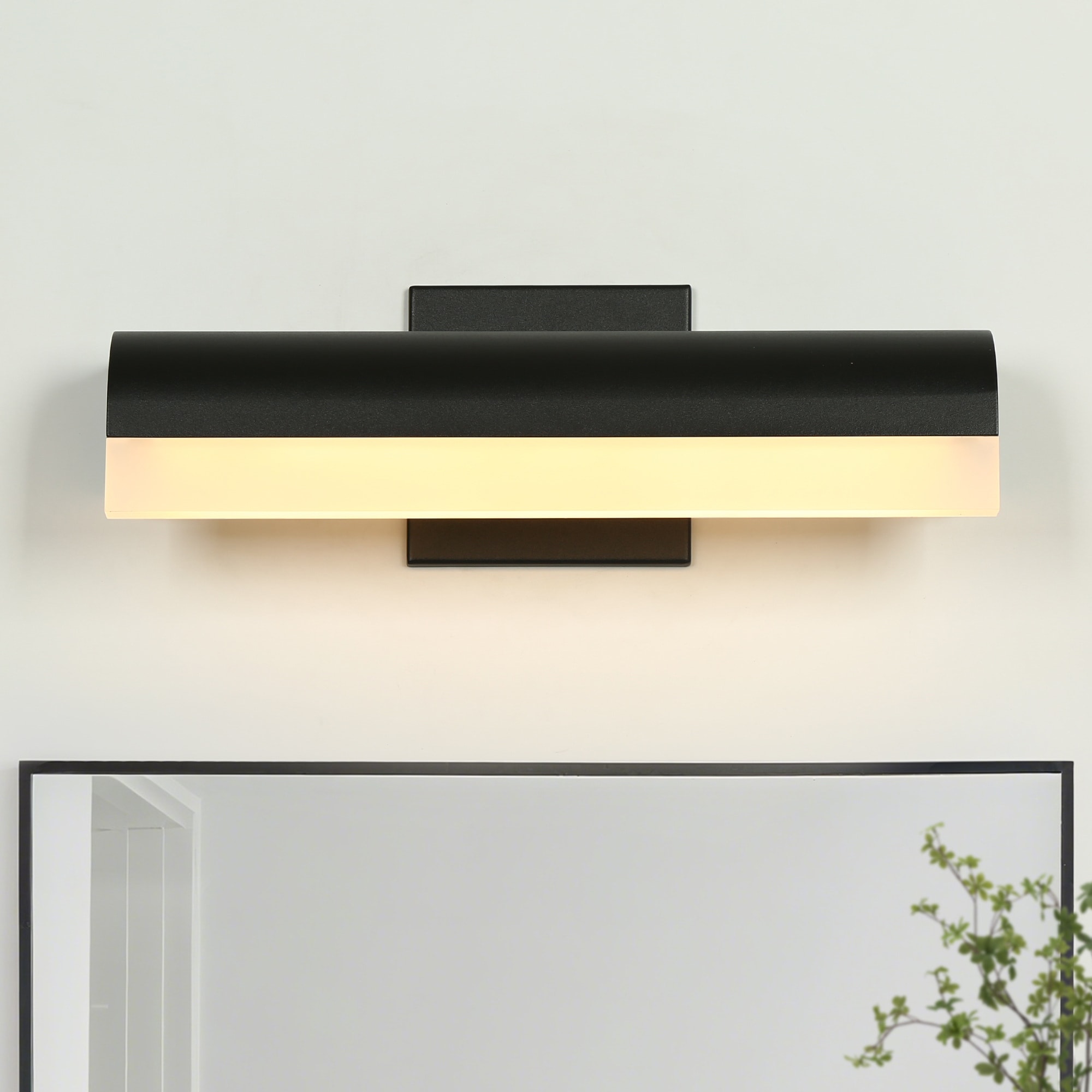 Modern Black Integrated LED Vanity Light with Curved Shade and Acrylic Diffuser - 14.2