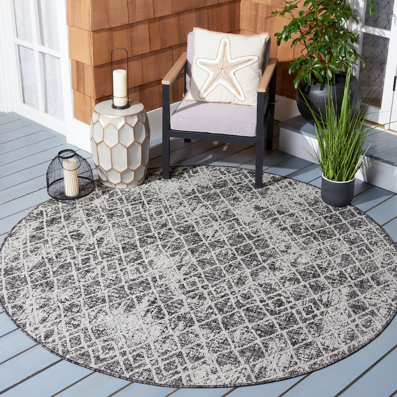 SAFAVIEH Courtyard Marilyn Indoor/ Outdoor Waterproof Patio Backyard Rug - 6'7" Round - Black/Grey