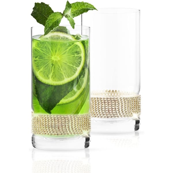 slide 2 of 8, Berkware Luxurious Highball Cocktail Sparkling"Diamond" Studded Glasses Set of 2