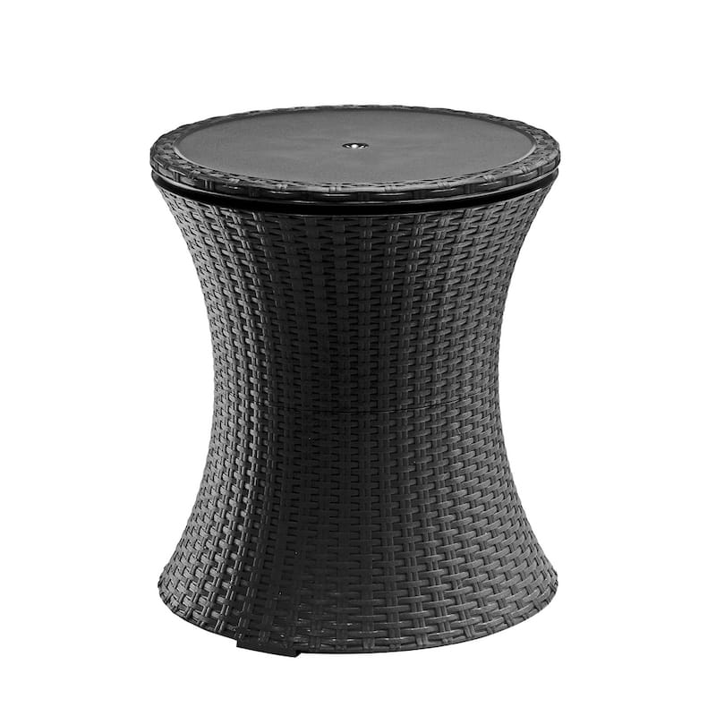 Keter Pacific Cool Bar Outdoor Side Table 7.5 Gallon Cooler Ice Chest Furniture For Patio Lawn and Garden, Dark Grey