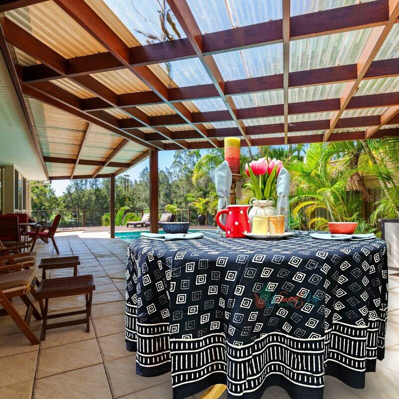 Cotton Block Print Dabu Geometric Tablecloth Collection - 72 Inches