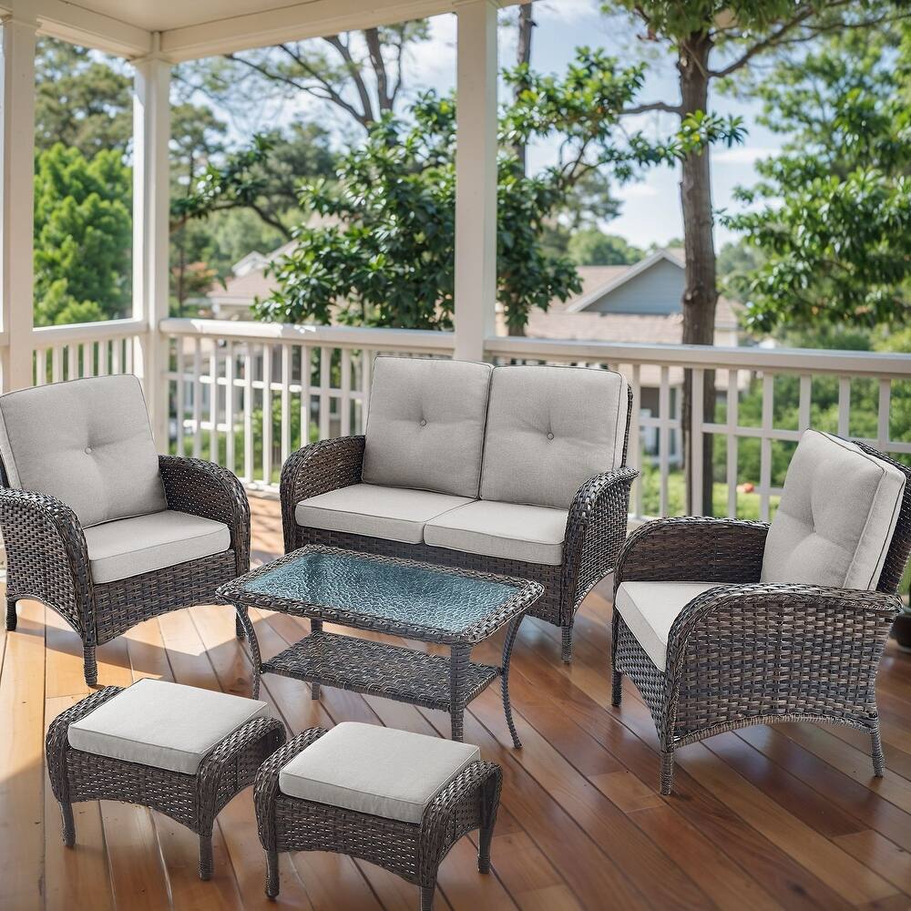 Patio Chairs Ottomans with Loveseat Coffee Table