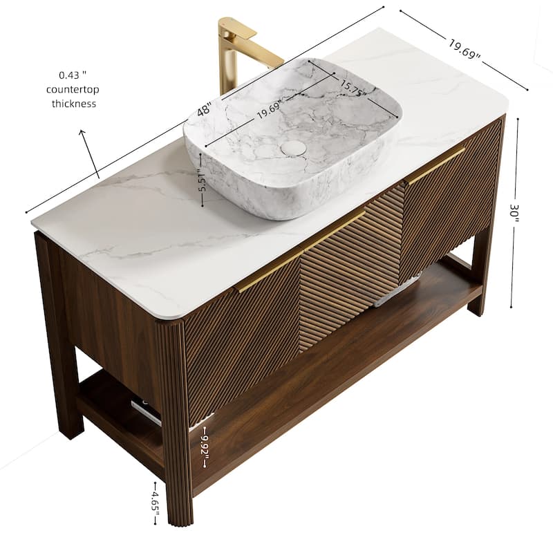 Freestanding Bathroom Vanity in Dark Walnut with Vessel Ceramic Basin