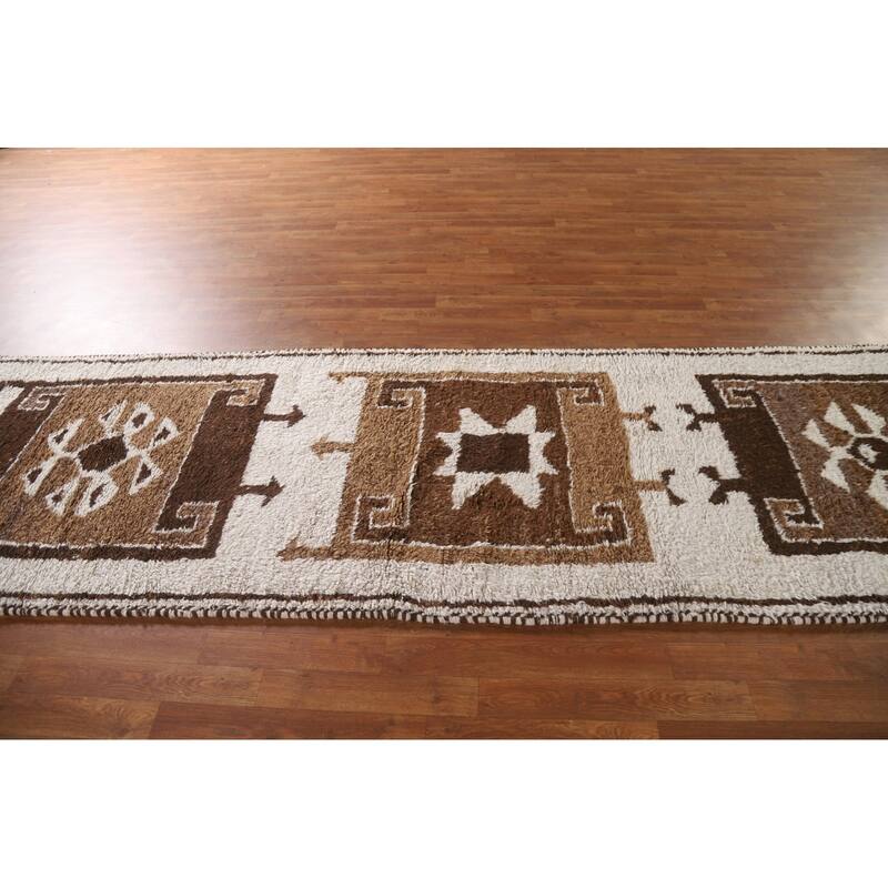 Plush Beige Turkish Anatolian Runner Rug Handmade Wool Carpet - 3'3"x 12'2"