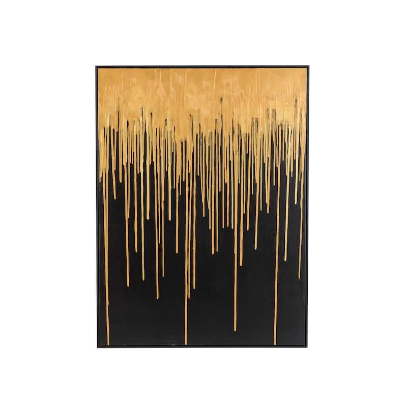 Gold Canvas Melting Drip Abstract Framed Wall Art with Black Frame