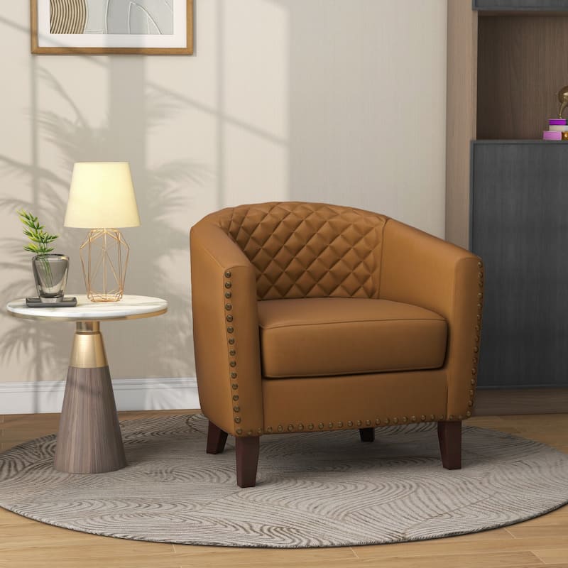 Faux Leather Barrel Accent Chair