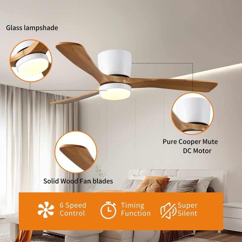 42-Inch Flush Mount Ceiling Fan with Dimmable LED & Remote - 42