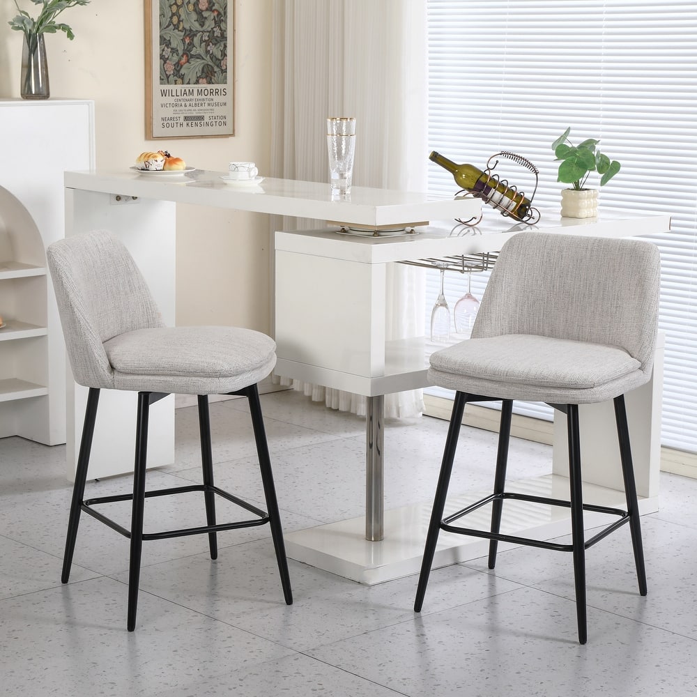 Counter Height Swivel Bar Stools Set of 2, 360° Swivel Upholstered Bar stools with Back and Metal Legs