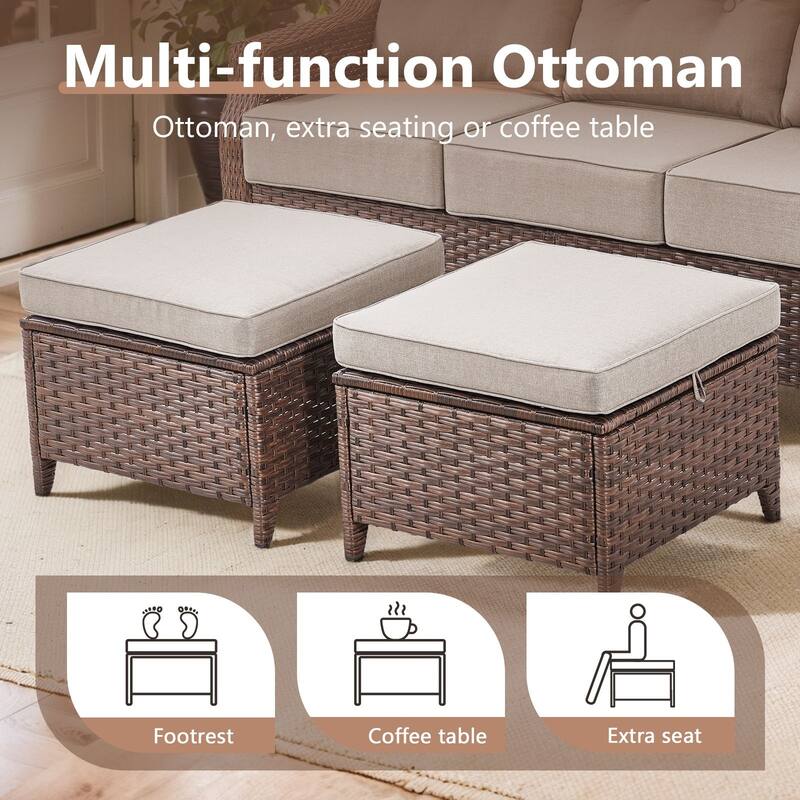 Artisan 8-Piece Patio Brown Wicker Sofa Conversation Set with 6-Inch Thick Cushions