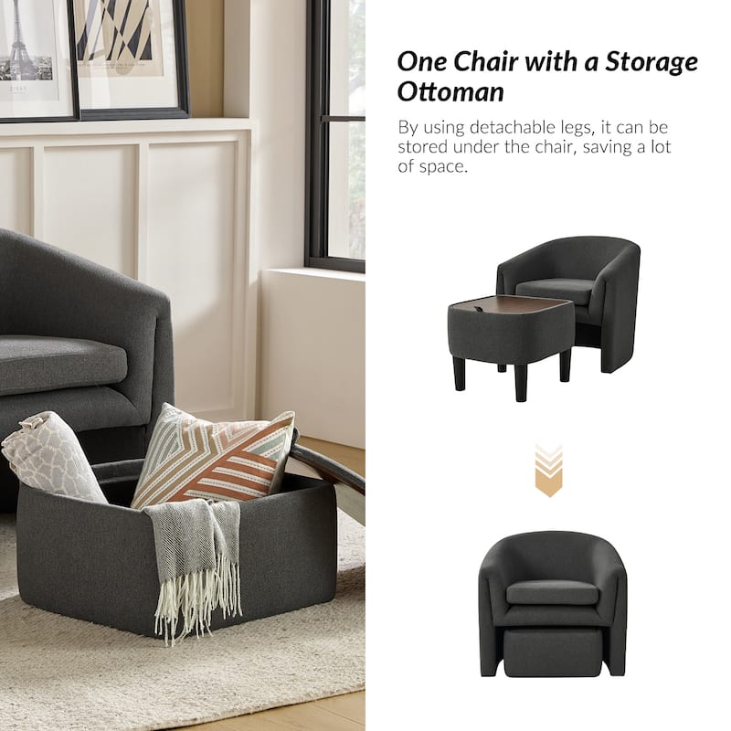 Arturo Modern Upholstered Armchair with Storable Removable Leg Ottoman by HULALA HOME
