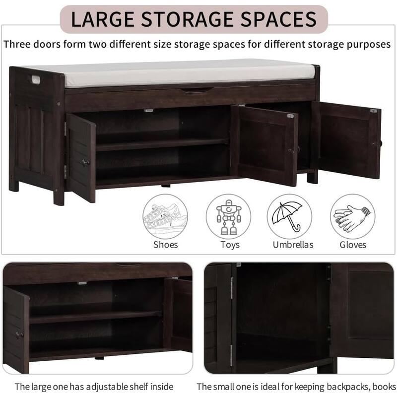 43.5" Shoe Bench for Entryway,Storage Bench with Door Cabinet, Storage Bench Cabinet for Bedroom Hallway Living Room Bathroom