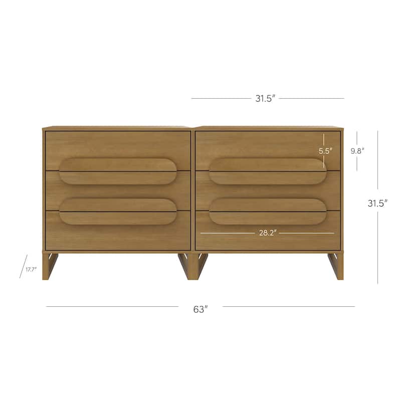 Novi Organic Modern 3 Drawer Wood Dresser for Bedroom with Integrated Handles