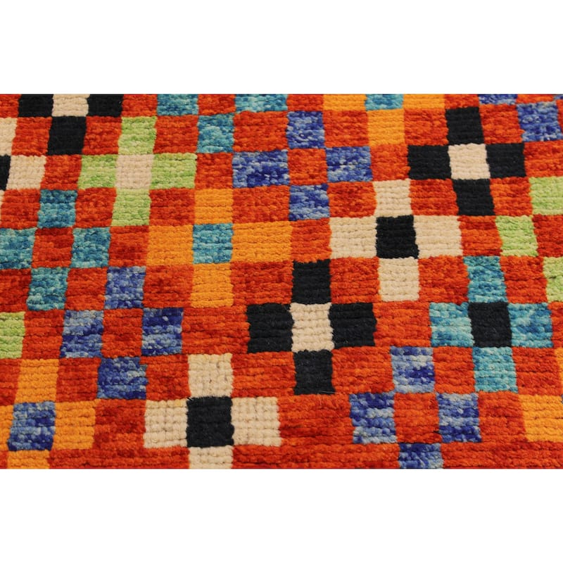 Modern Balochi Murray Orange/Black Hand Knotted Wool Rug - 4'9'' x 6'7''
