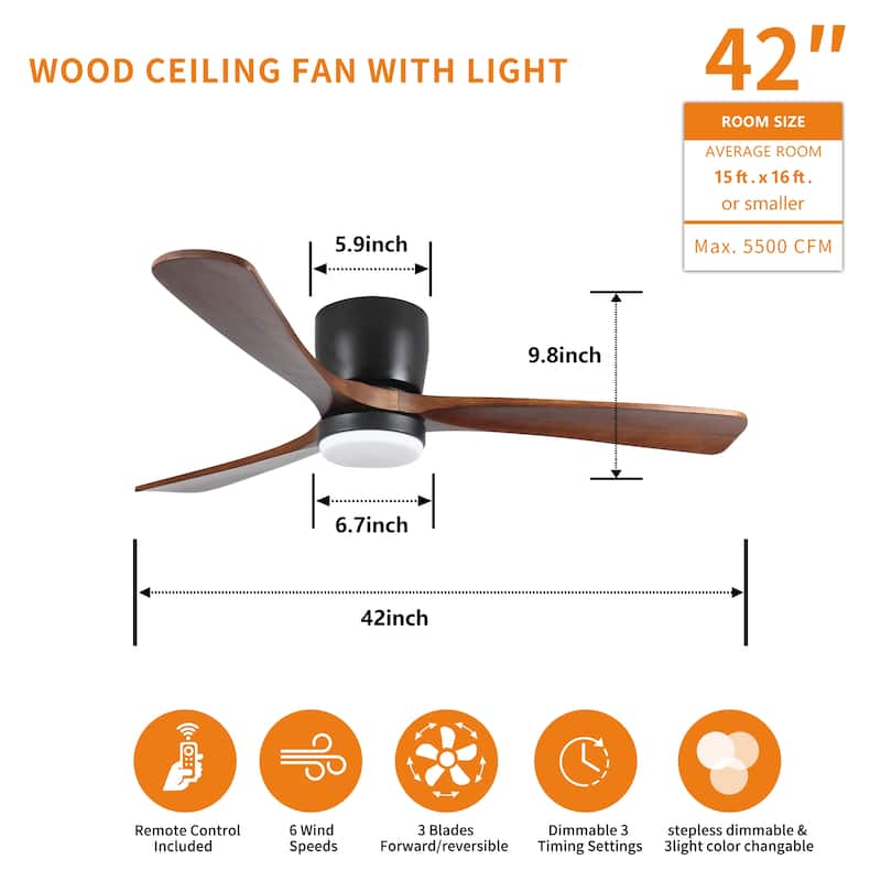 Modern Recessed Ceiling Fan Light with Adjustable Lighting and Wooden Blades, Reversible DC Motor for Bedroom and Living Room