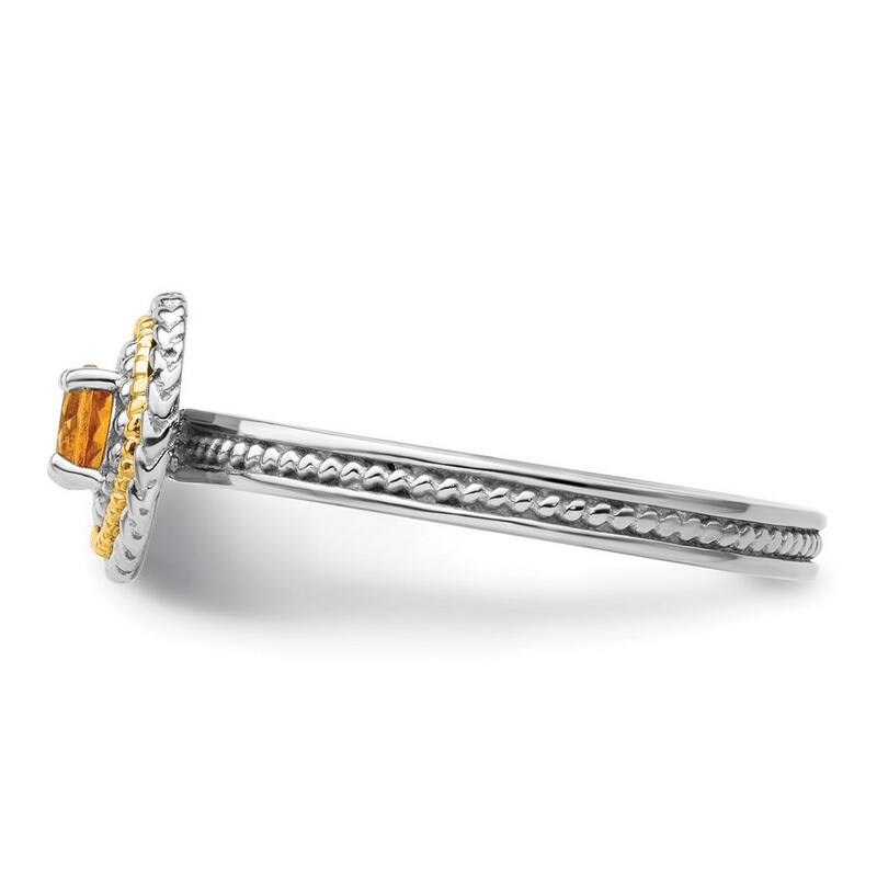 Curata 925 Sterling Silver Teal 14k Gold Two-tone Citrine Vintage Ring