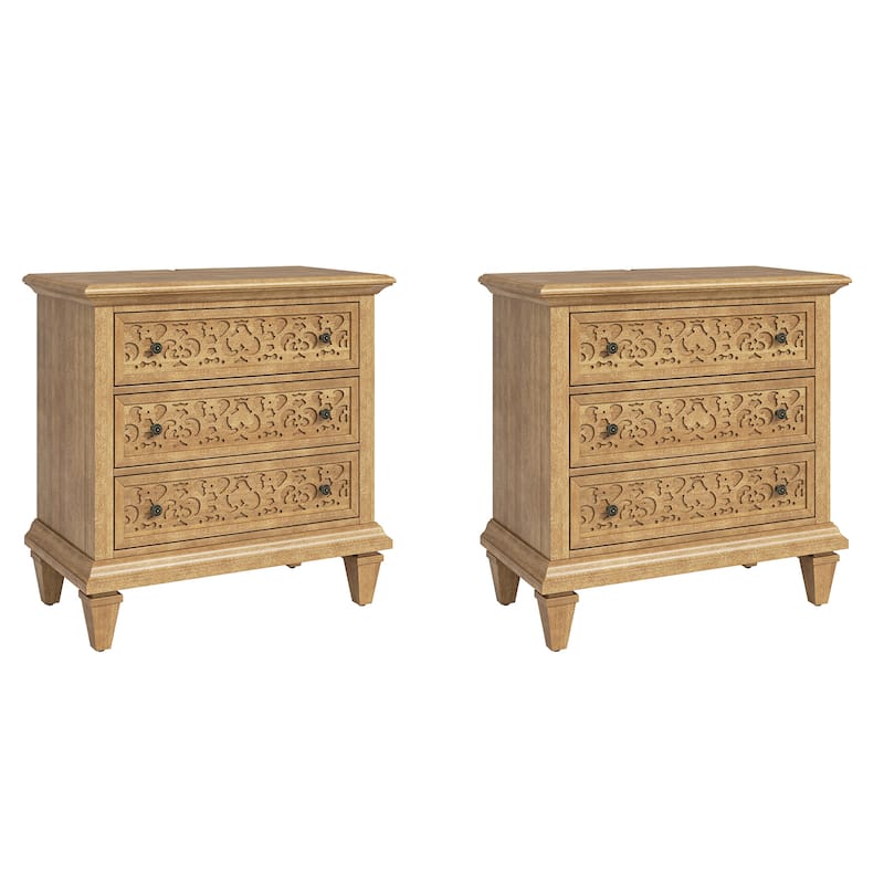 Vittorio Transitional 3 - Drawer Nightstand with Built-In Outlets Set of 2 by HULALA HOME