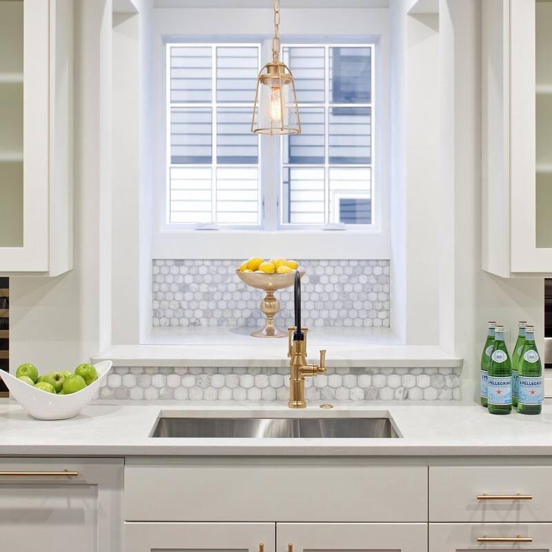Mini Modern Coastal Brass/ Bronze Lantern Pendant LED Dimmable Kitchen Island Lighting with Glass - 5 inches