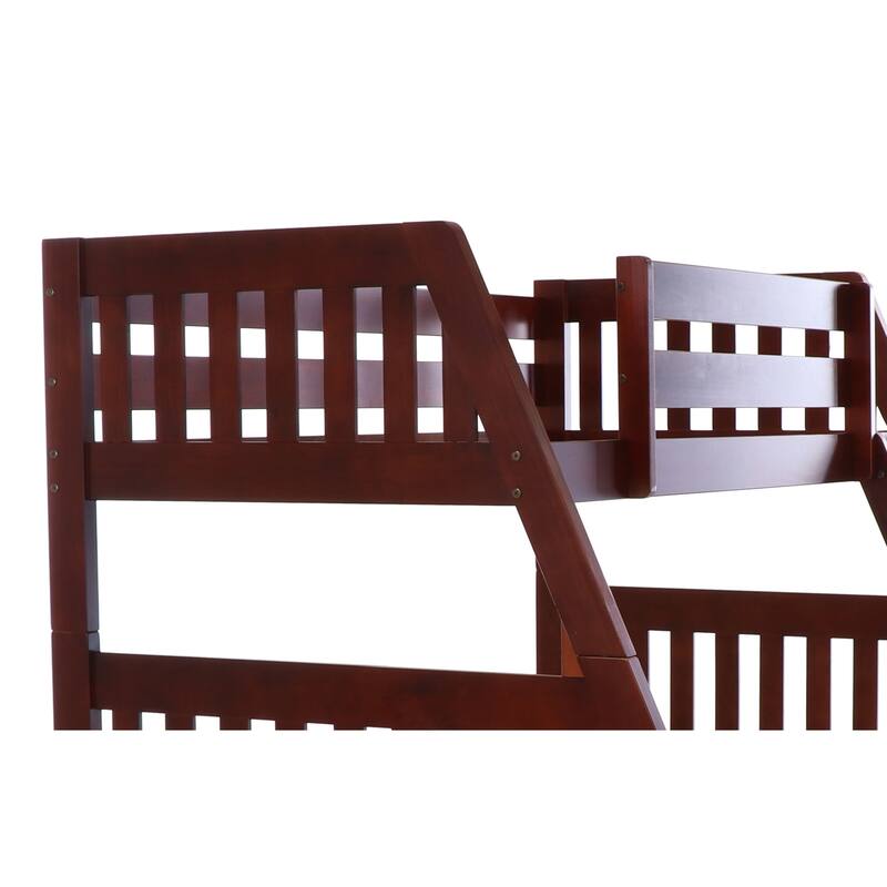 Twin Over Full Bunk Bed with Trundle - Solid Pine Wood, Merlot Finish, Space Saving Design