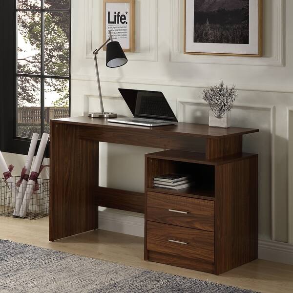 Office Computer Desk Writing Study Table With 2 Side Drawers Classic Home Office Laptop Desk Walnut N A On Sale Overstock 30634355