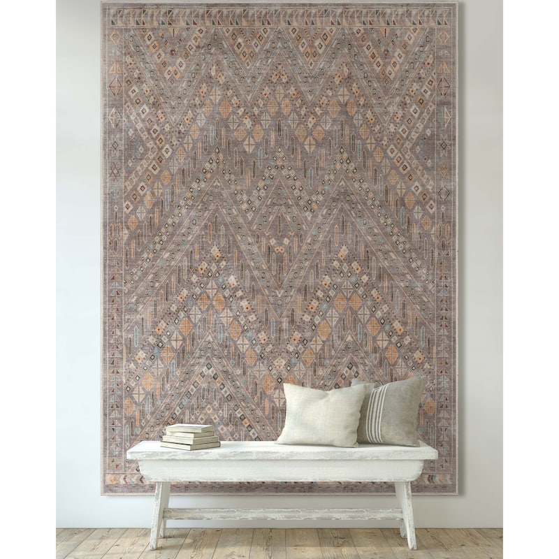 Well Woven Asha Vintage Anya Machine Washable Area Rug - 6' x 9' - Grey - Rectangle