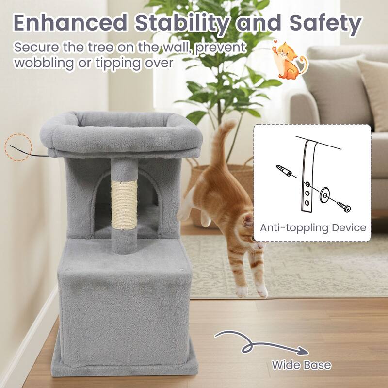 Gymax 25.5'' Cat Tree w/2 Large Condo Padded Top Perch Sisal