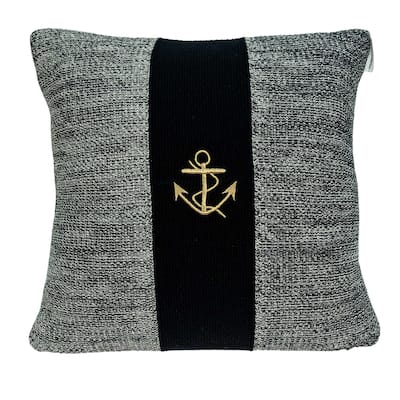 Square Nautical Gray and Black Anchor Pillow Cover