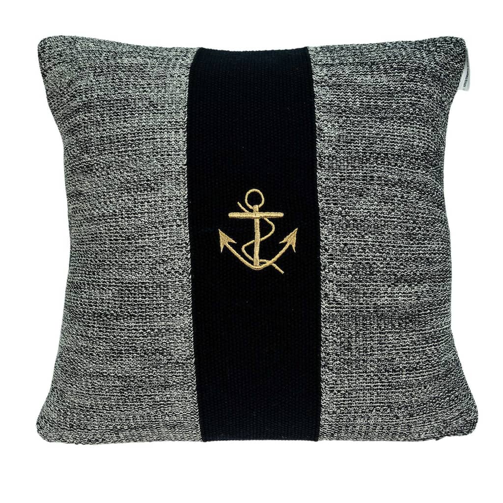 Square Nautical Gray and Black Anchor Pillow Cover