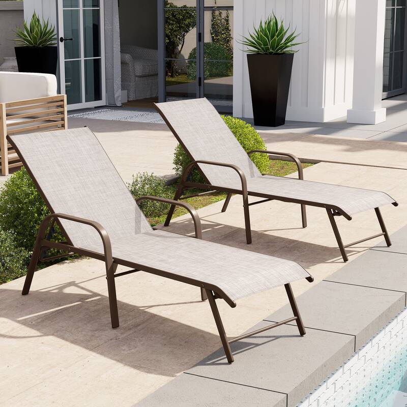 Outdoor Patio Lounger Aluminum Adjustable Chaise Lounge Chairs with Arms (Set of 2/4) - See Picture - Beige, 2PCS