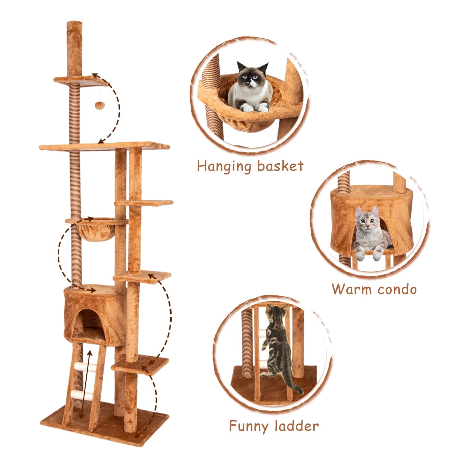 Shop Kinpaw 98 Large Cat Tree Multi Level Cat Tree Tower Condo W Scratching Posts Kitten Play House Furniture On Sale Overstock 30837394 Brown1