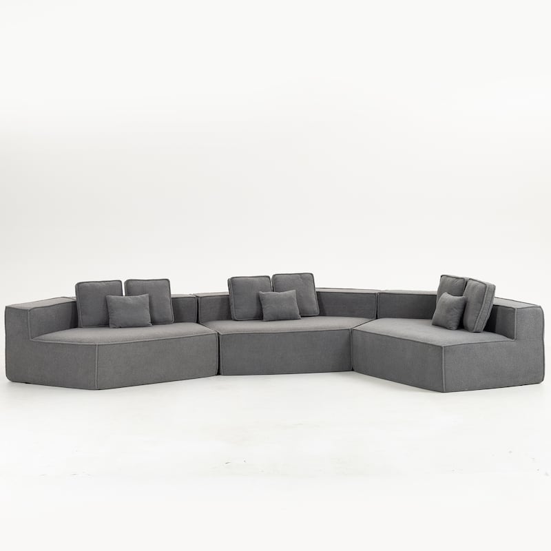 181"Extra Large Multi-Seat Modular Sofa with Teddy Sherpa Fabric,Includes 9 Soft Pillows