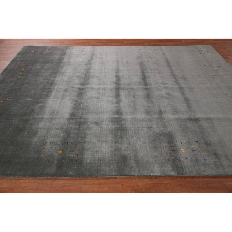 Slate Green Tribal Gabbeh Oriental Area Rug Hand-Knotted Wool Carpet - 8'1" x 9'11"