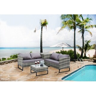 Cooliving4 Piece With Storage Box Outdoor Conversation Set Rattan Patio Furniture Set Bistro Set Sofa Chairs With Coffee Table Dark Gray Dailymail