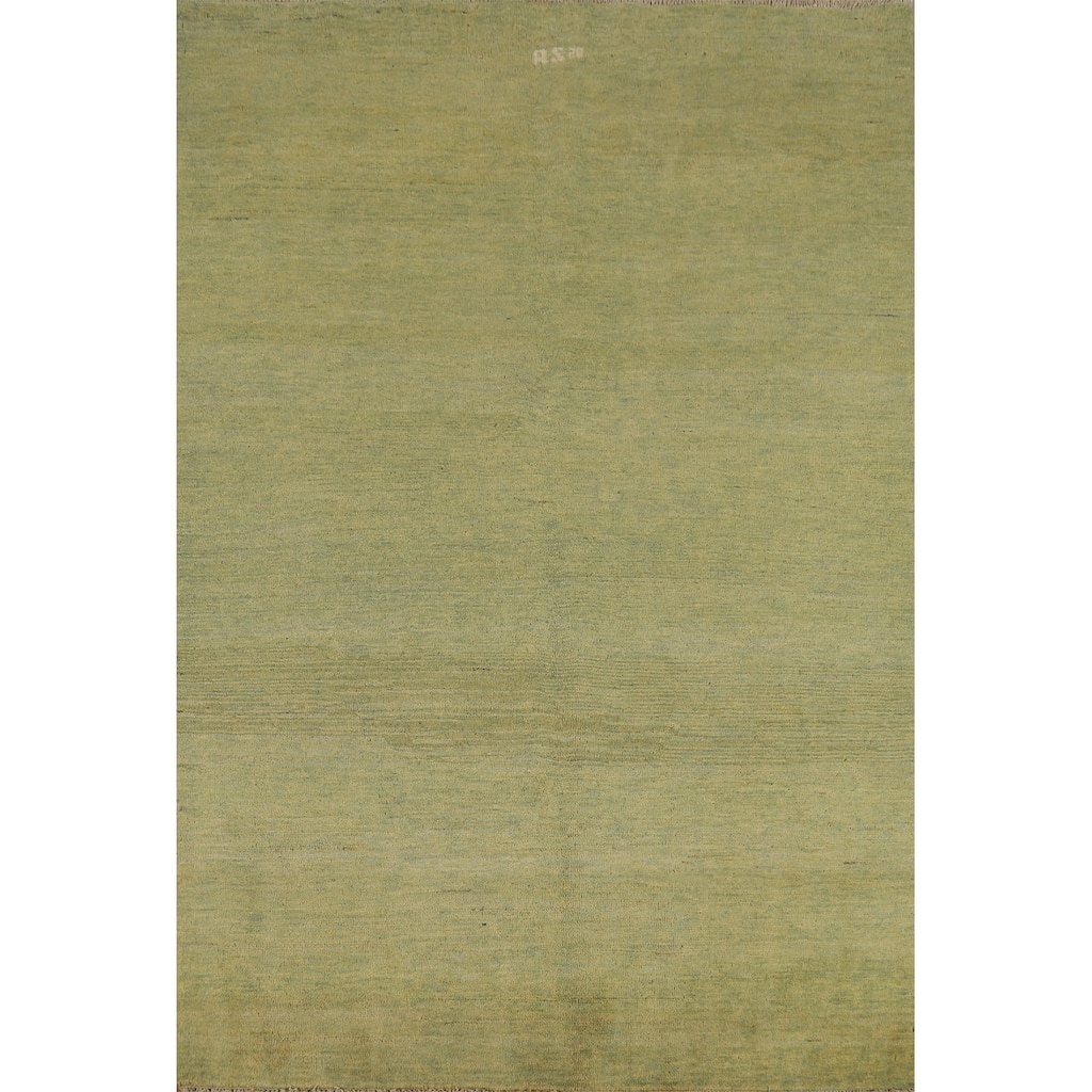 Light Green Modern Gabbeh Oriental Area Rug Handmade Wool Carpet - 4'11" x 6'7"