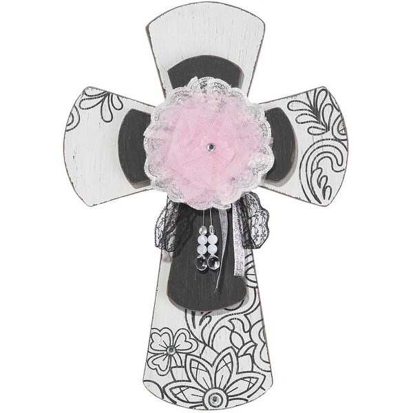 16" Black and Pink Jewel Centered Religious Wall Cross - N/A